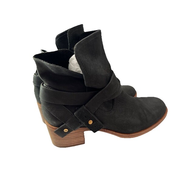 UGG Elora Women’s Suede Crisscross Strap Ankle boots booties sz 9 Black Y2K Warm - Picture 3 of 7